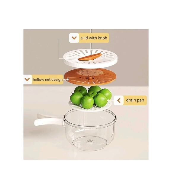 Large Multifunctional Fruit Washing Bowl with Lid Fruit Strainer Container Drain - Picture 6 of 9